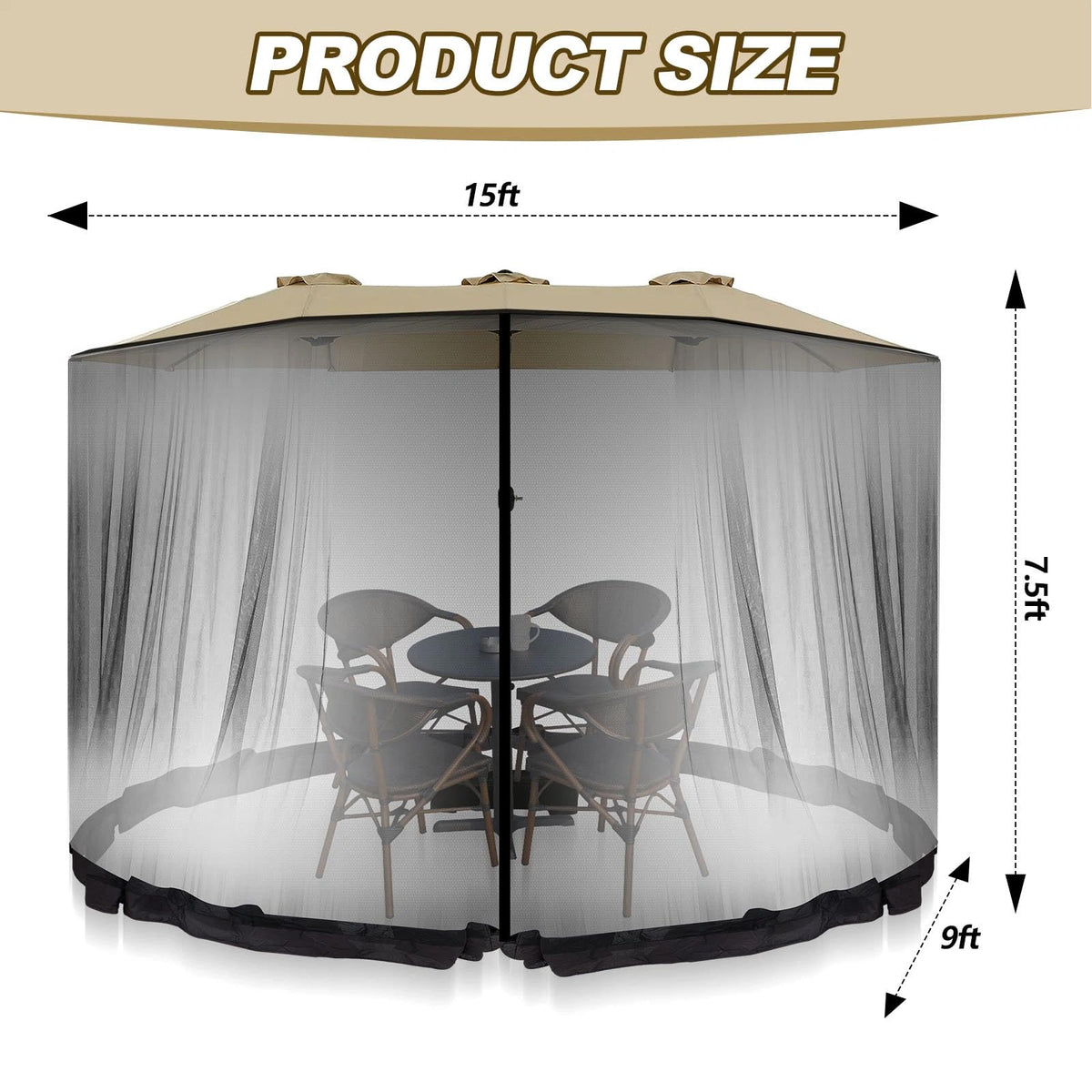 Wesnoy black mesh for 10x10 gazebo blends with decor while insect protection