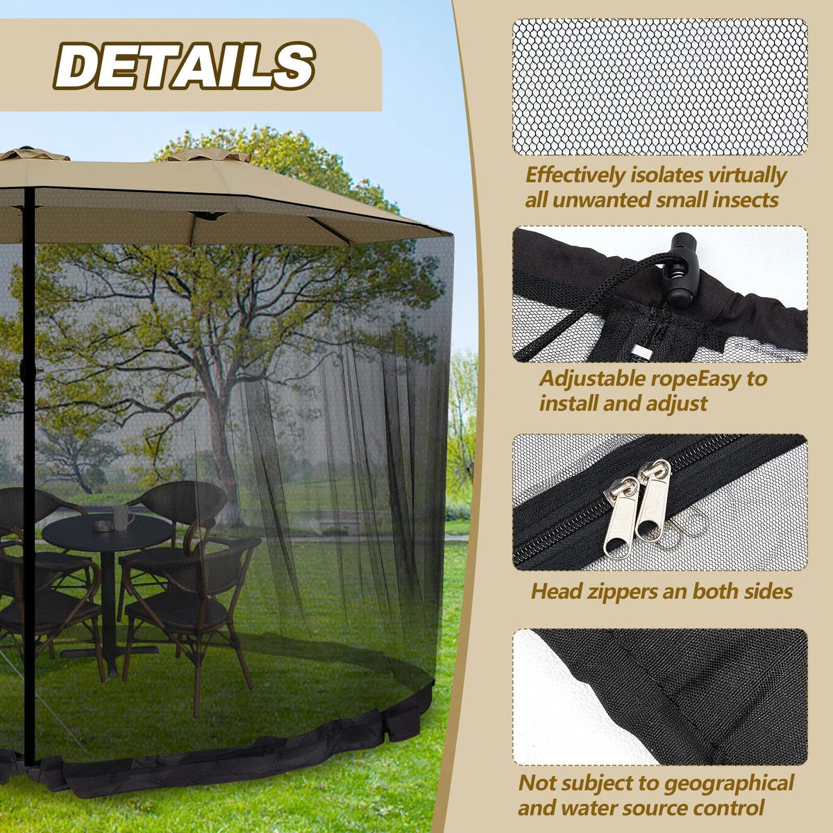 Wesnoy polyester mosquito net with reinforced edges resists wind