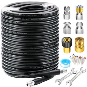 West Bay sewer jetter hose 150ft ready for heavy-duty drain cleaning.