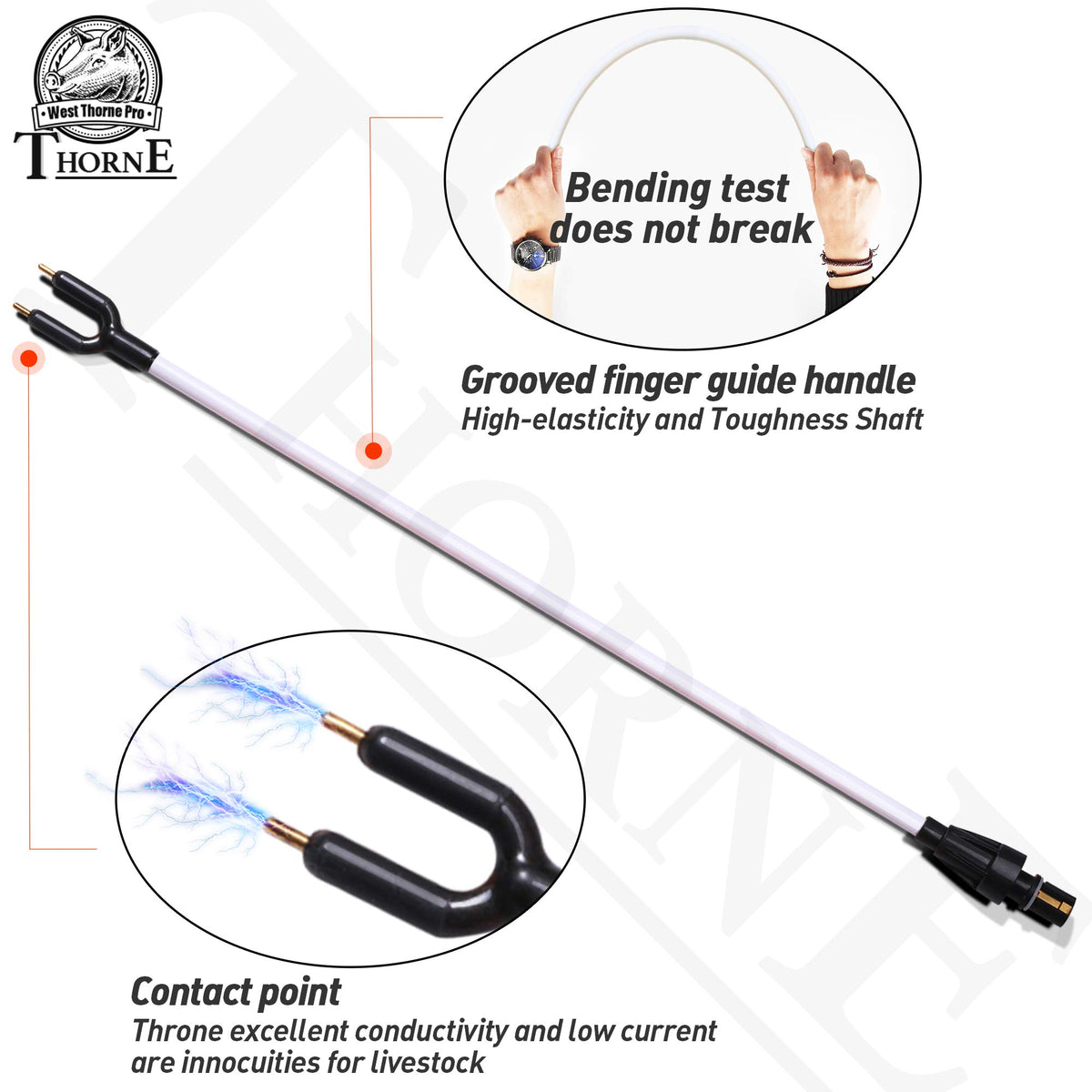 West Thorne Pro long 43.7 inch cattle prod design for easier reach