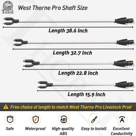 West Thorne Pro replacement shaft 32.7in compatible with 43.7in cattle prod for flexibility.