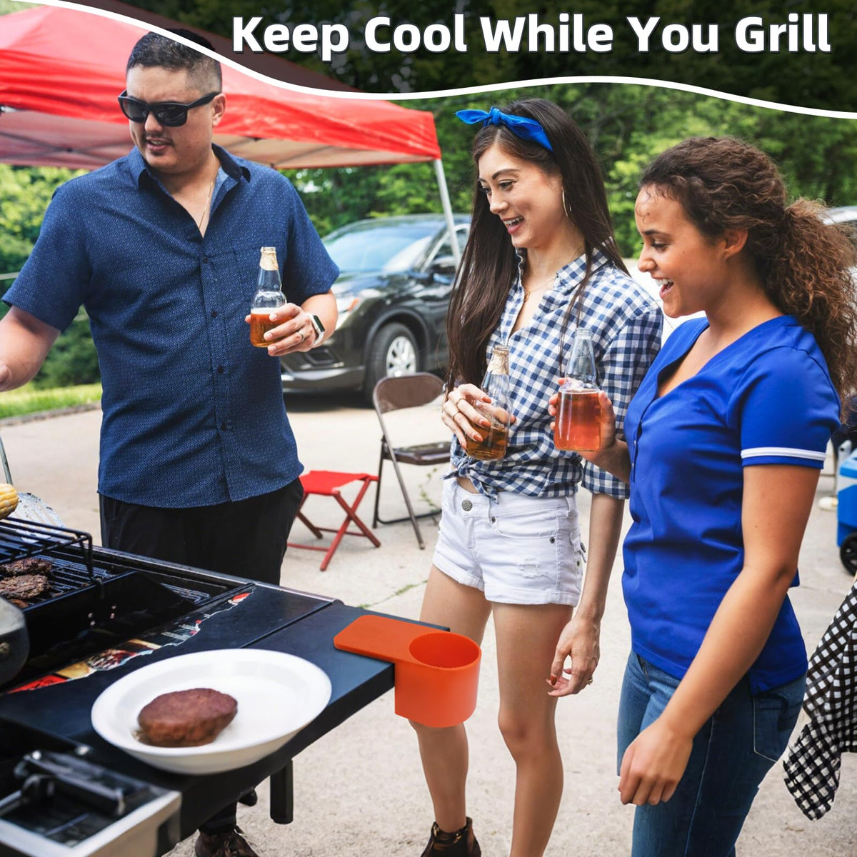 Westant drink holder attached to Blackstone griddle provides stable soda or beer on the surface.