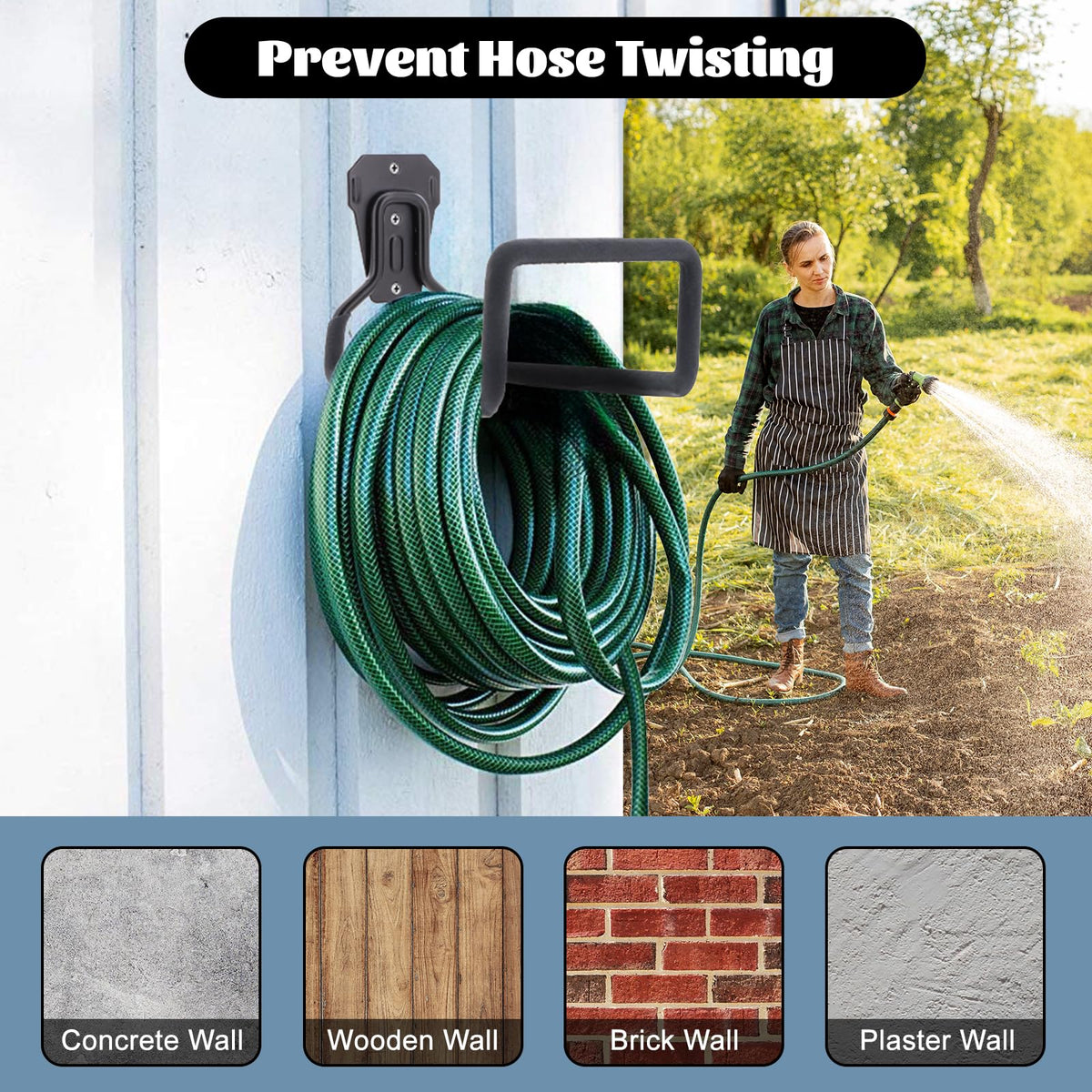West Bay wall-mounted hose holder side view shows rugged metal construction.