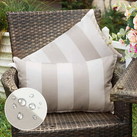 Western Home outdoor pillow cover with waterproof stripes in beige and grey for patio use.