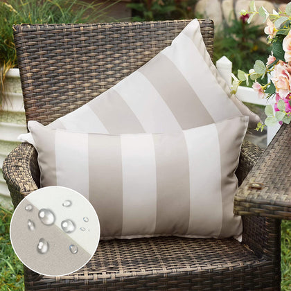 Western Home outdoor pillow cover with waterproof stripes in beige and grey for patio use.