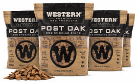 Western Post Oak BBQ Wood Chips 4 Pack pack shot highlighting natural, balanced smoke.