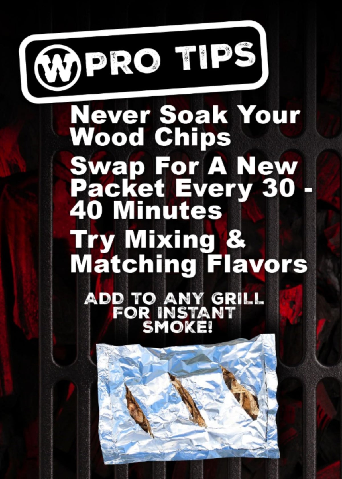 Western Post Oak BBQ Wood Chips 4 Pack rib-sizzle scene delivers even flavor with gentle heat.
