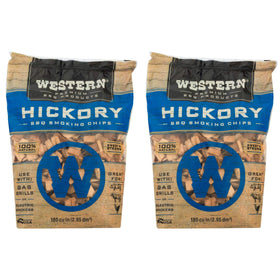 Western Premium Hickory chips in bag provide rich smoke for grilled dishes.