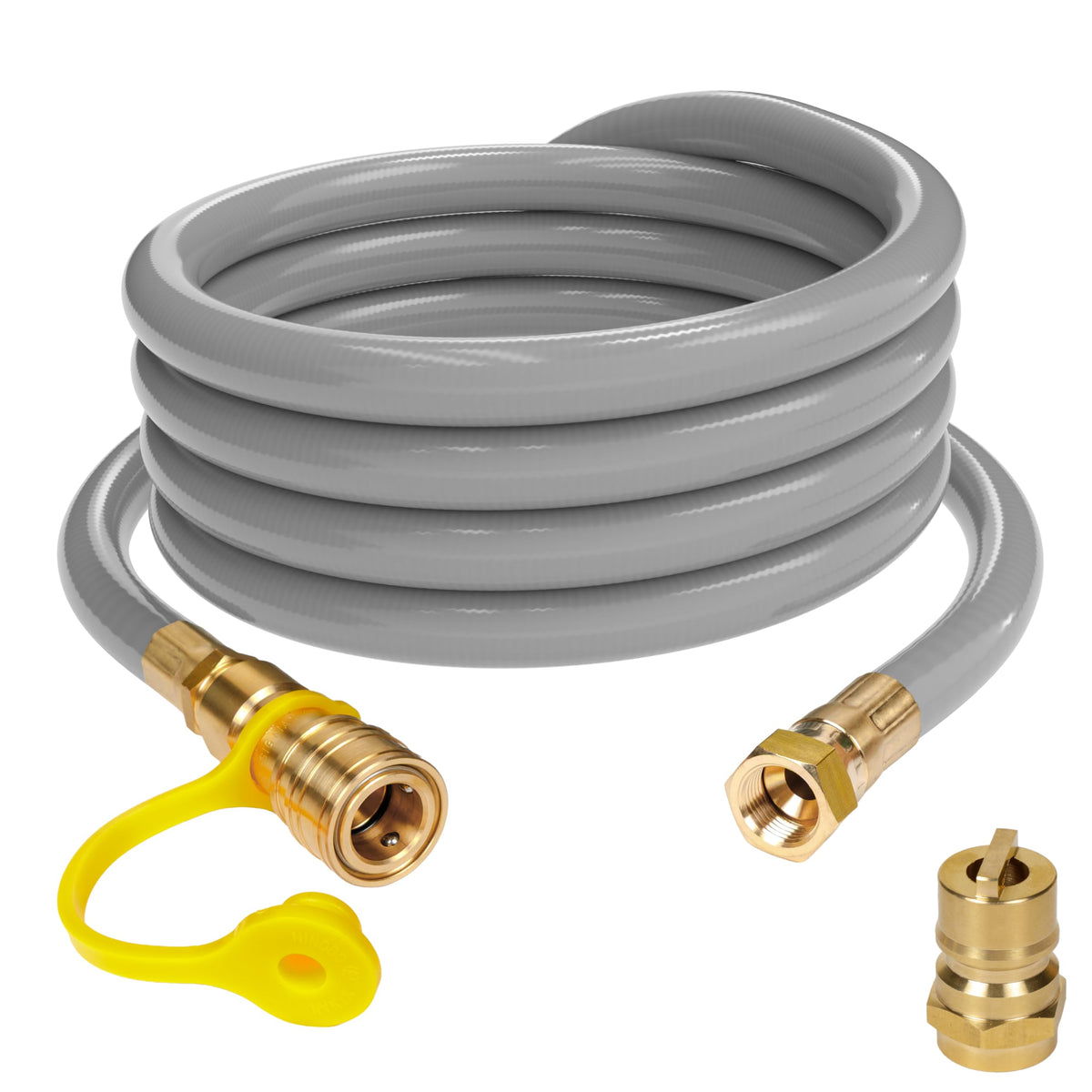 Westinghouse 15ft natural gas hose shows length for flexible generator placement and extended run time