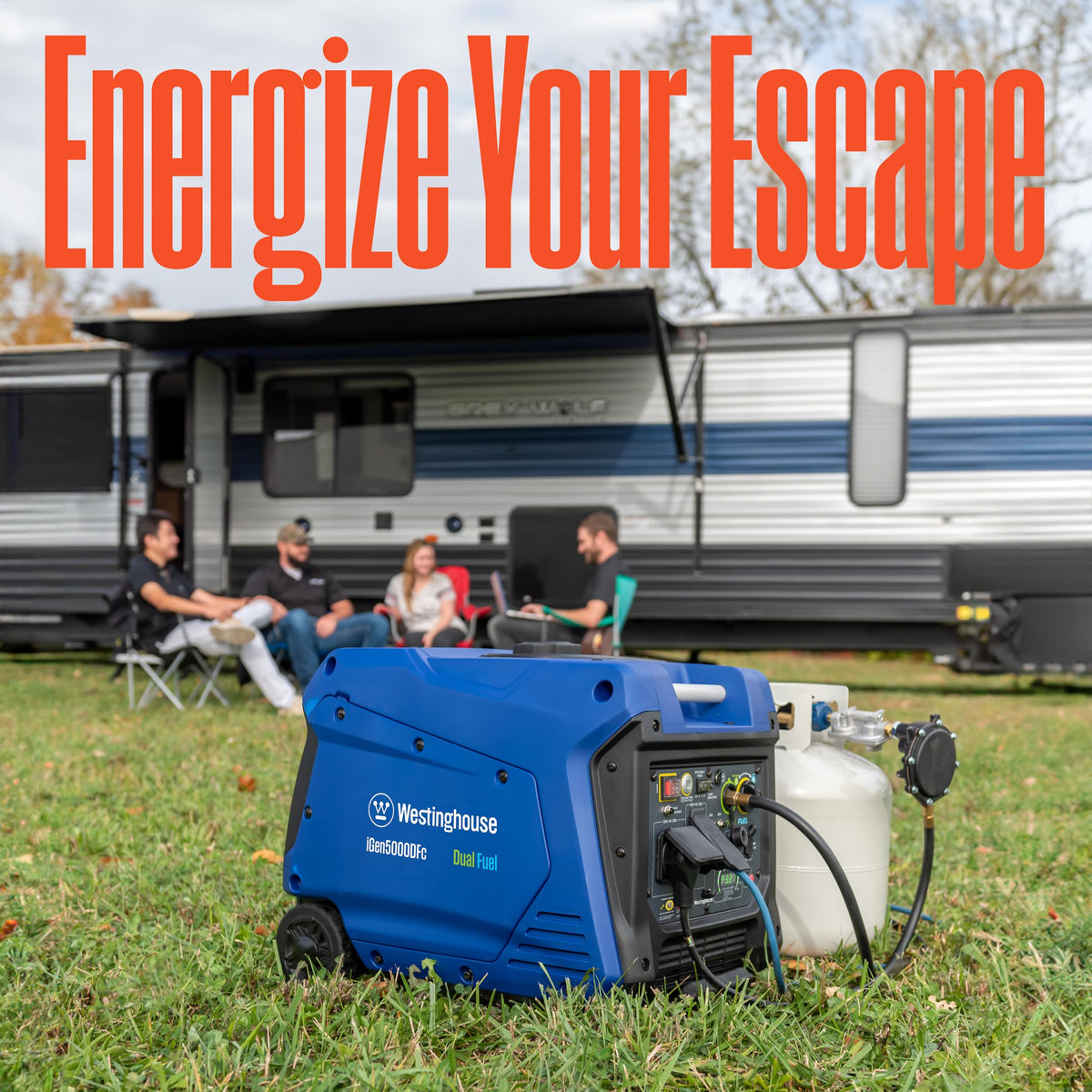 Westinghouse iGen5000DFc dual-fuel option allows gasoline or propane flexibility.