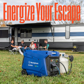 Westinghouse iGen5000DFc dual-fuel option allows gasoline or propane flexibility.