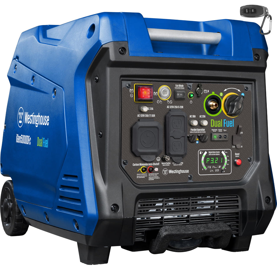 Westinghouse iGen5000DFc remote-start feature enables quick power on demand for camping.