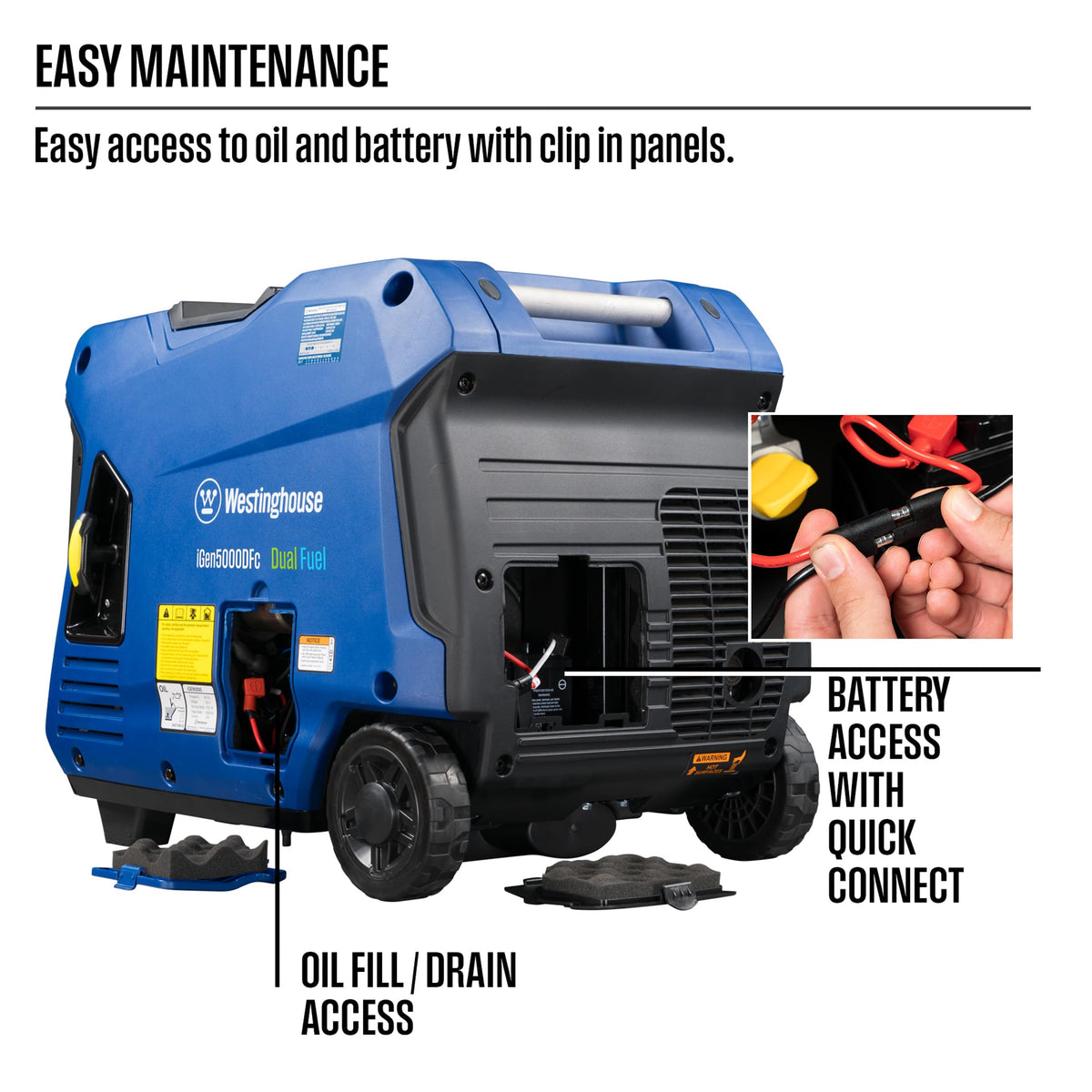 Westinghouse iGen5000DFc RV-ready TT-30R outlet for safe trailer power.