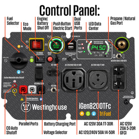 Westinghouse iGen8200TFc RV outlet TT-30R for travel trailers and camping