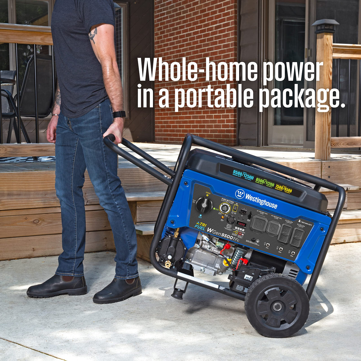 Westinghouse WGen9500TFC heavy-duty wheels for easy mobility