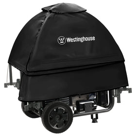 Westinghouse WGenTent over an open-frame generator during setup for weather protection.
