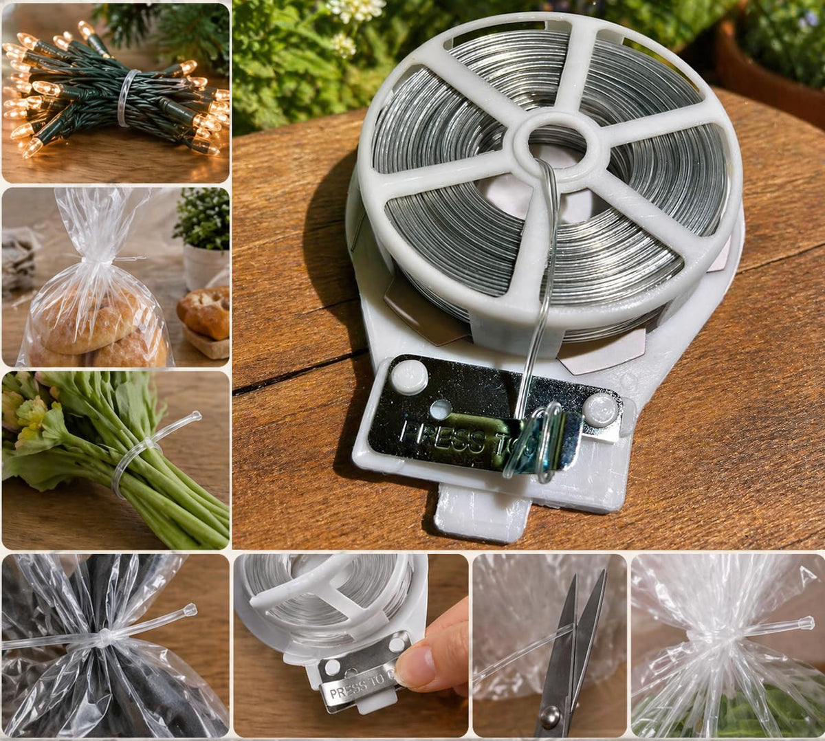 Weststone twist tie with built-in cutter bar enables quick, clean snips.