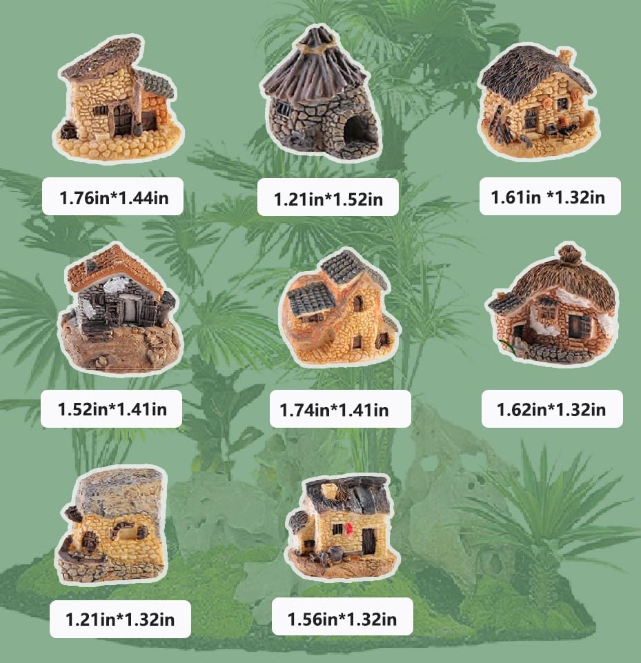 WETEPUXI rustic resin cottage figurines bring realistic texture to bonsai pots and micro landscapes.
