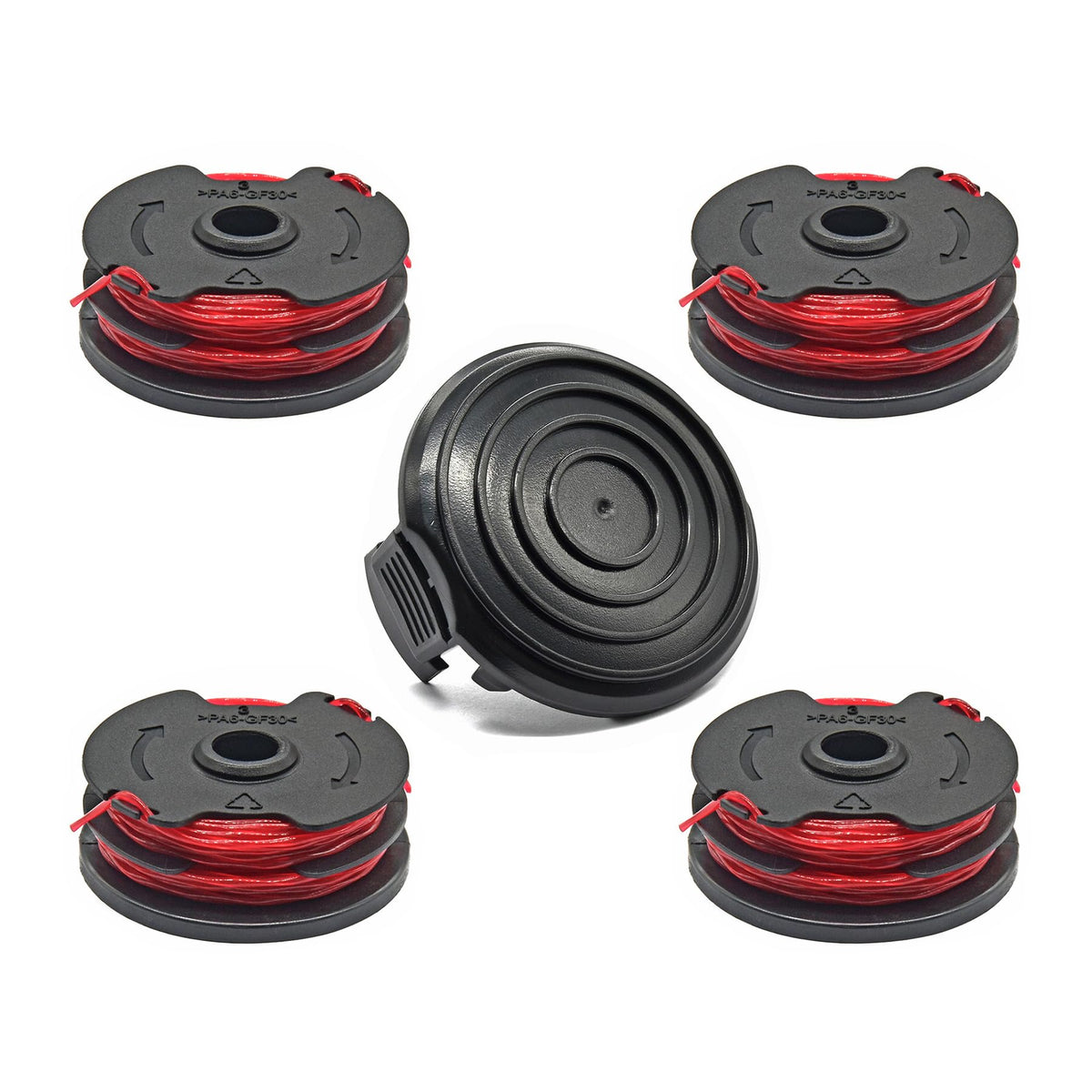 WETOOLPLUS 5-pack spools with cap cover for quick trimmer replacements.