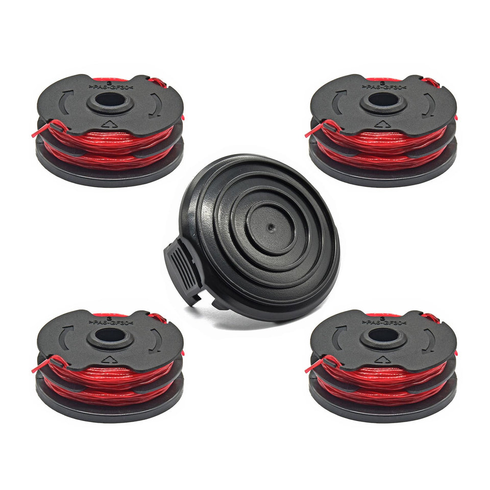WETOOLPLUS 5-pack spools with cap cover for quick trimmer replacements.
