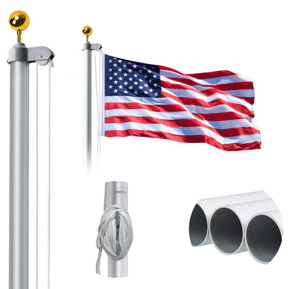 WeValor 20ft flag pole kit exterior view shows durable aluminum build for outdoor use.