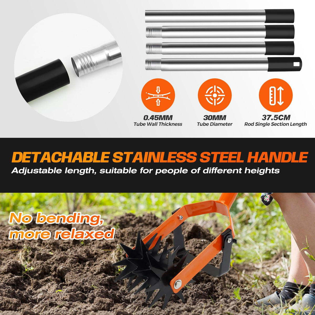 Wexoride high-carbon-spring-steel blade resists wear during tough tilling tasks.