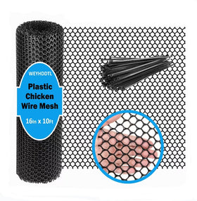 WEYHDDTL plastic chicken wire mesh 16x10 black protects gardens and poultry enclosures.