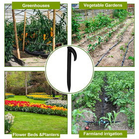 Weysat stake in a garden bed supporting drip lines.