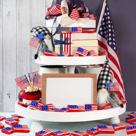 Weysat mini flag table display showing blue, red, white colors for party ambiance.