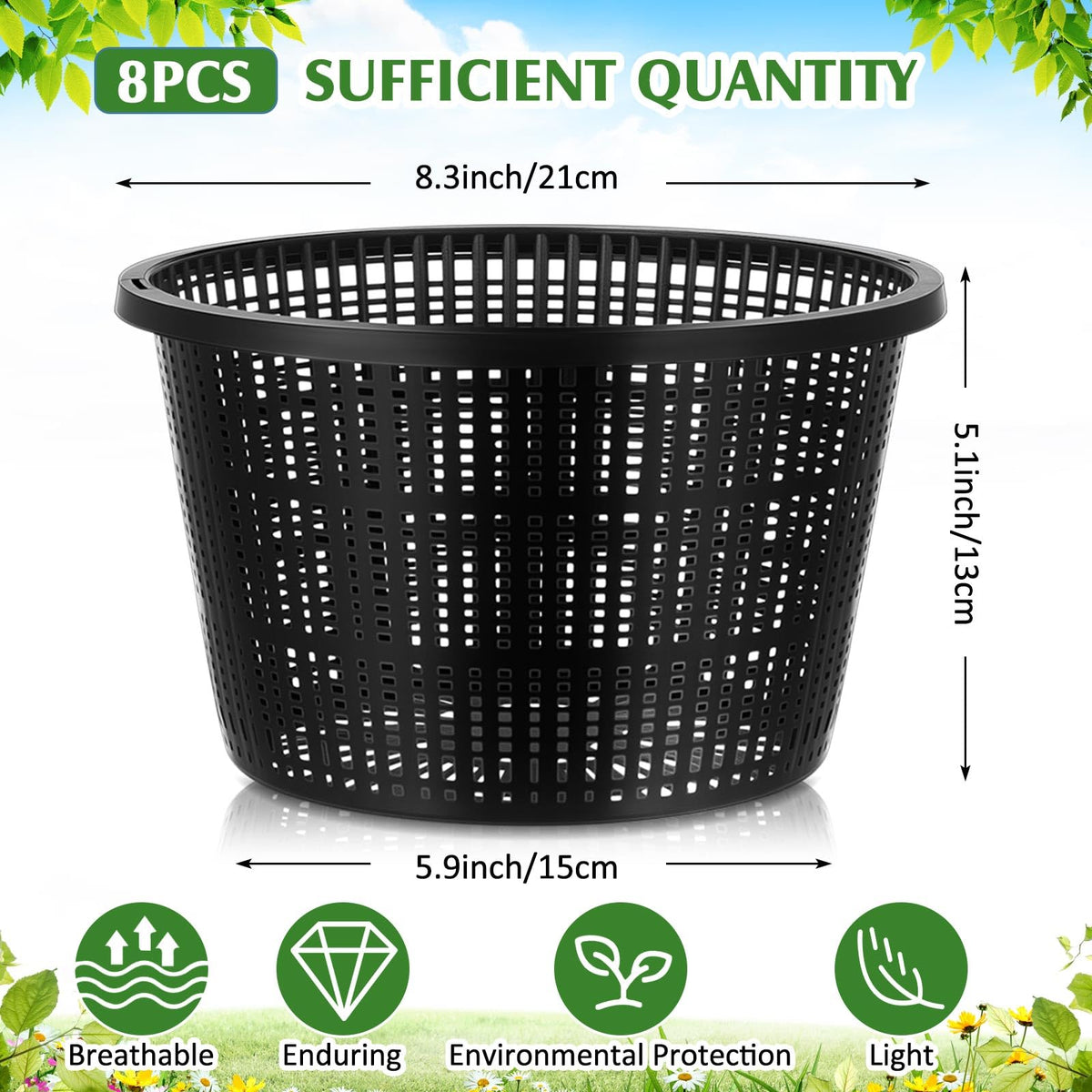 Weysat hydroponic basket side view demonstrates corrosion-resistant plastic for longevity.