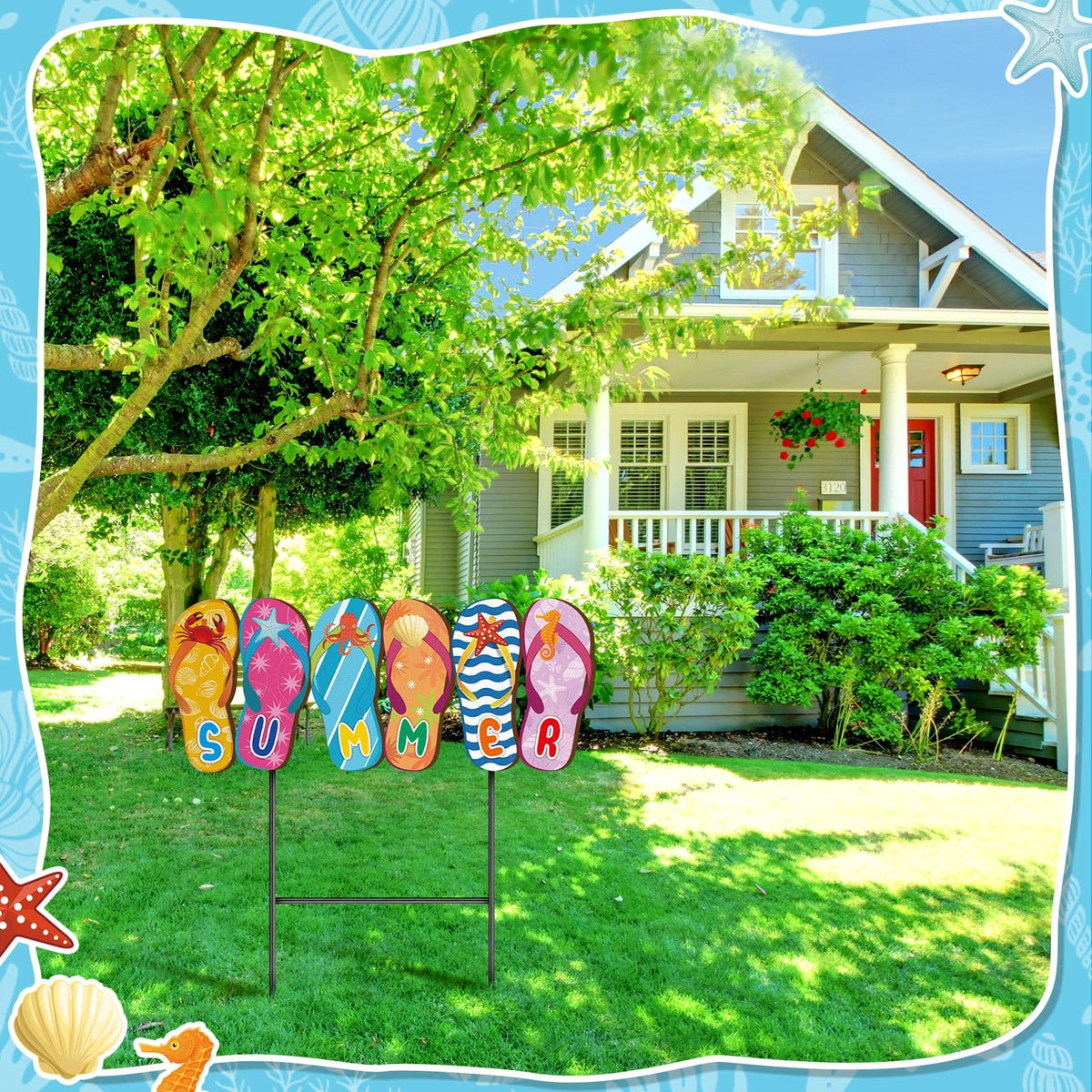 Weysat summer sign print featuring sea creatures for beach-themed yard decor.