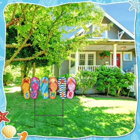 Weysat summer sign print featuring sea creatures for beach-themed yard decor.