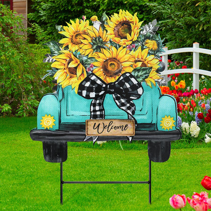 Weysat sunflowers yard sign on lawn enhances curb appeal.