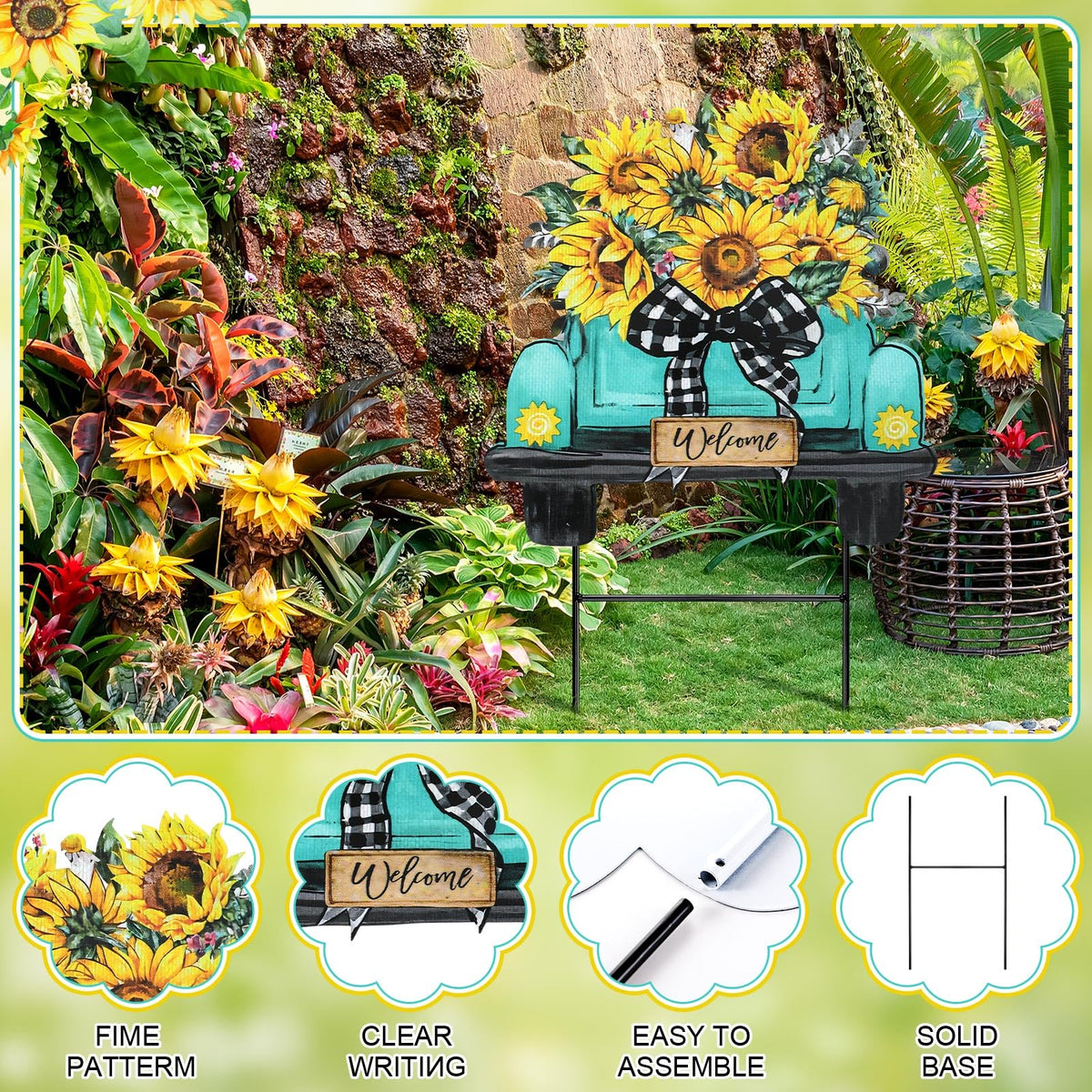 Weysat sunflowers yard sign with H bracket, easy installation.