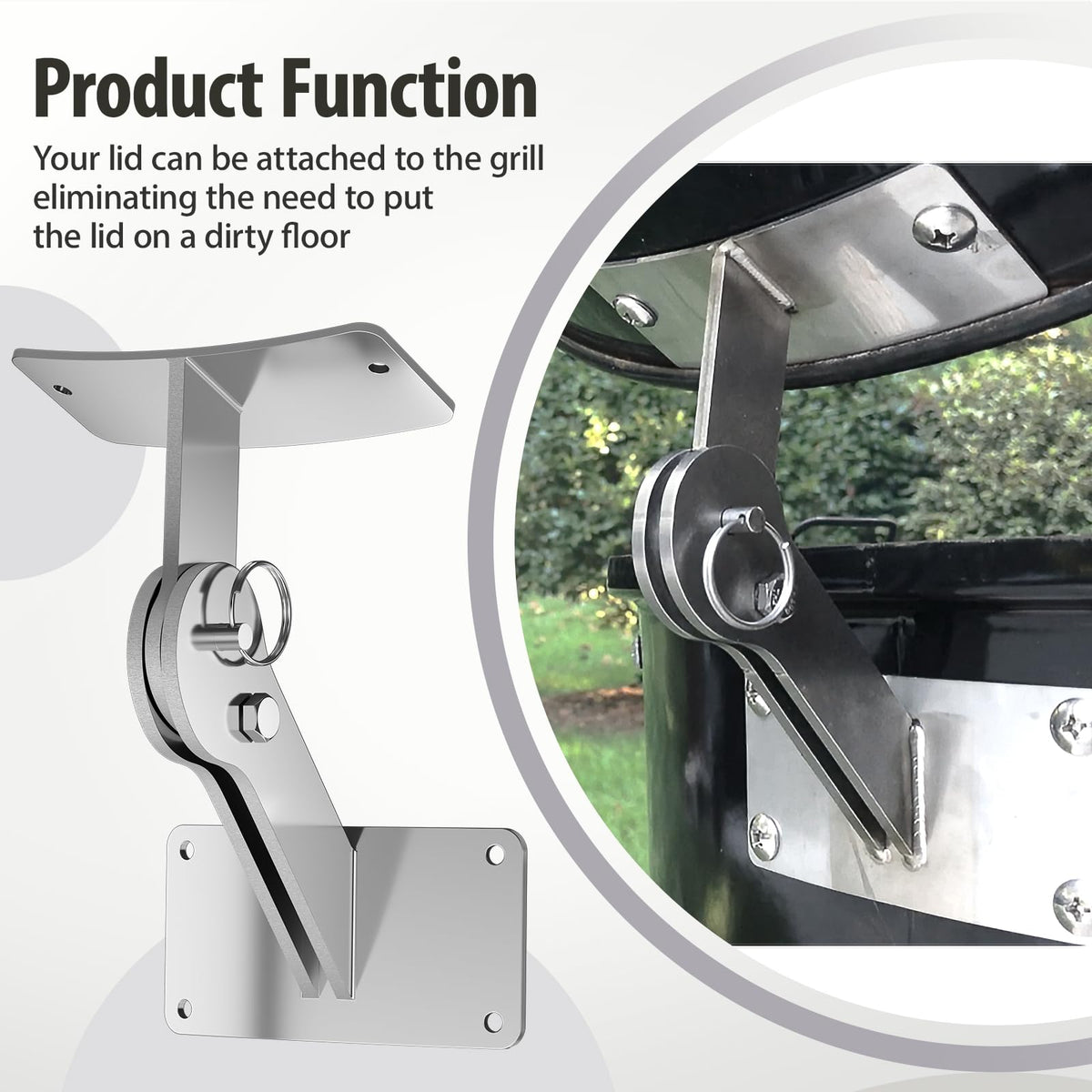 Silver stainless steel hinge profile on grill