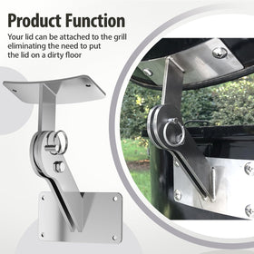 Silver stainless steel hinge profile on grill