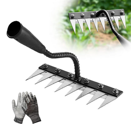 Wggkeep weed puller tool shows iron-weeding rake for deep-rooted weed removal.