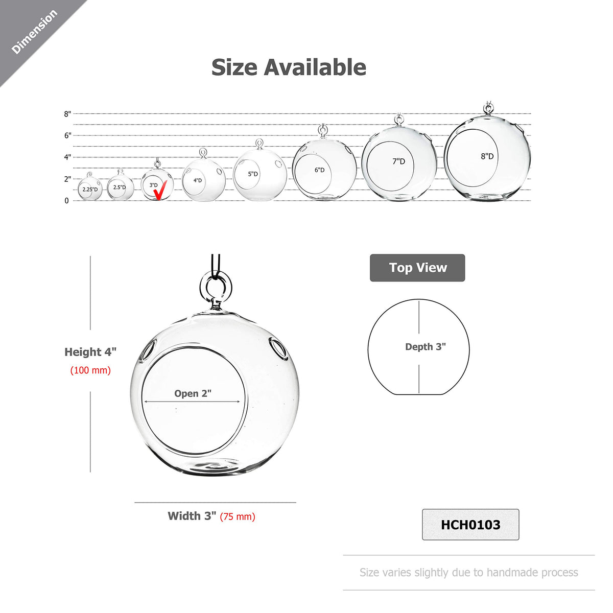 WGVI hanging terrarium globe with side holes for easy watering and care