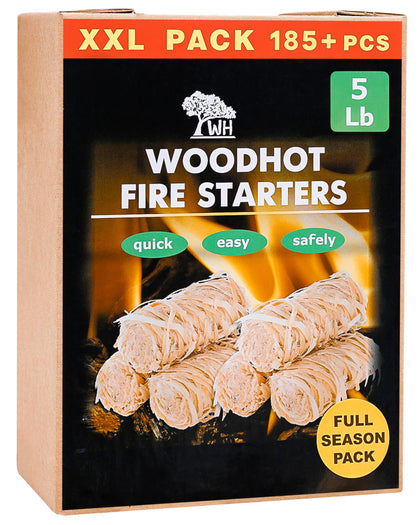 WH natural fire starters box front shows 185-piece value for quick ignition