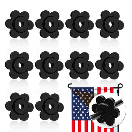 WHALE garden flag stoppers in black flower shape secure flags outdoors and indoors.