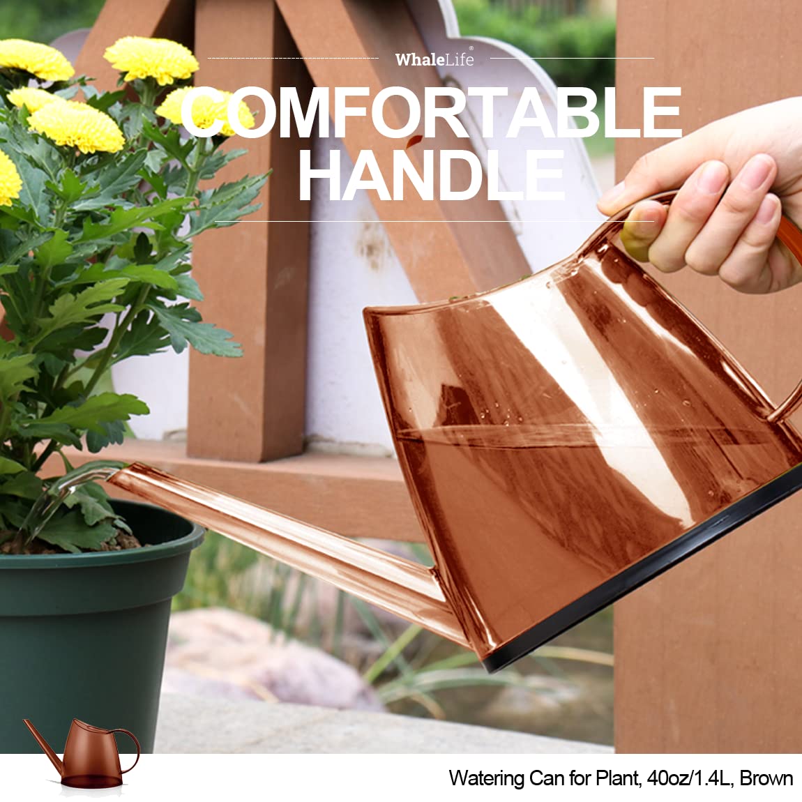 WhaleLife lightweight durable plastic watering can for easy handling