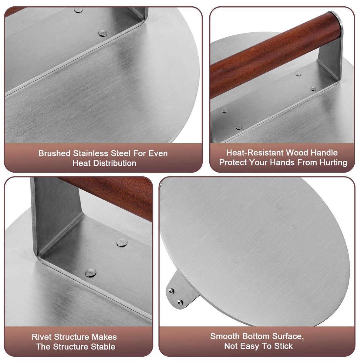 Whaleme bacon press with wood handle for grease control