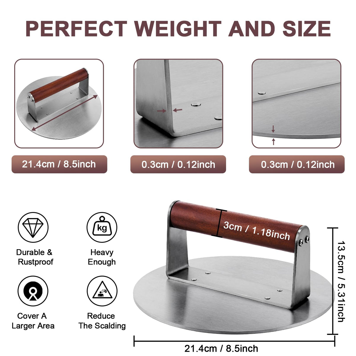 Whaleme stainless steel burger press nonstick surface reduces sticking