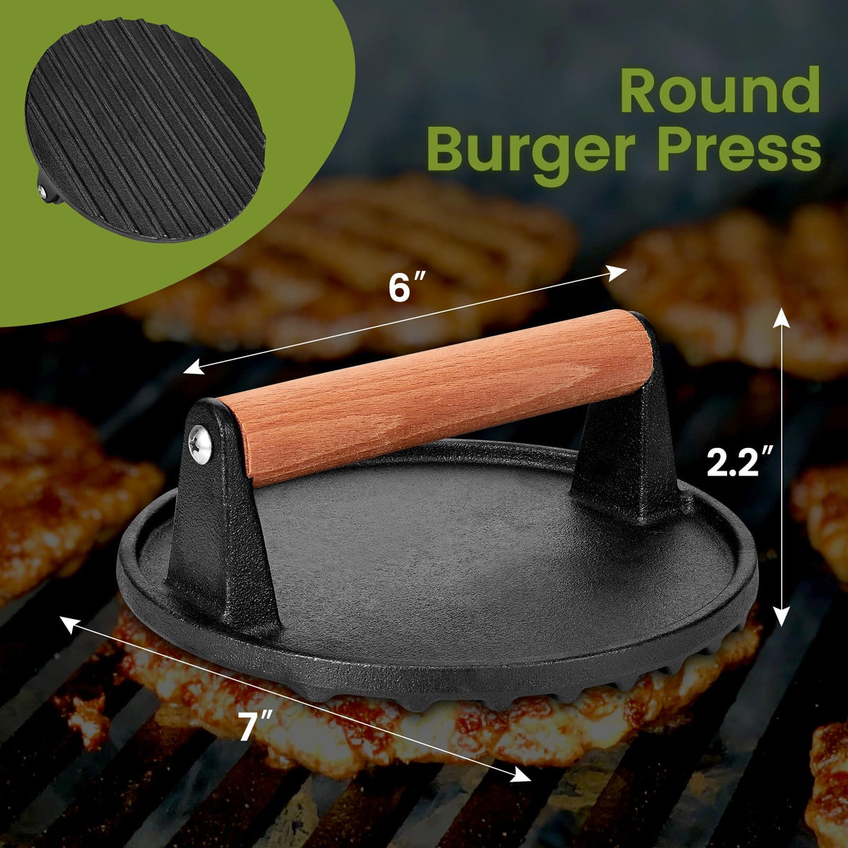 Whaleme Cast Iron Press with Grooved Bottom showing drainage and heat distribution