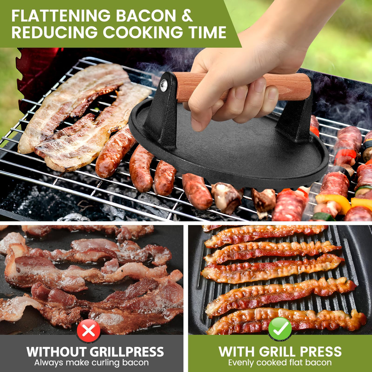 Whaleme Wood-Handled Burger Press highlighting ergonomic, heat-resistant grip