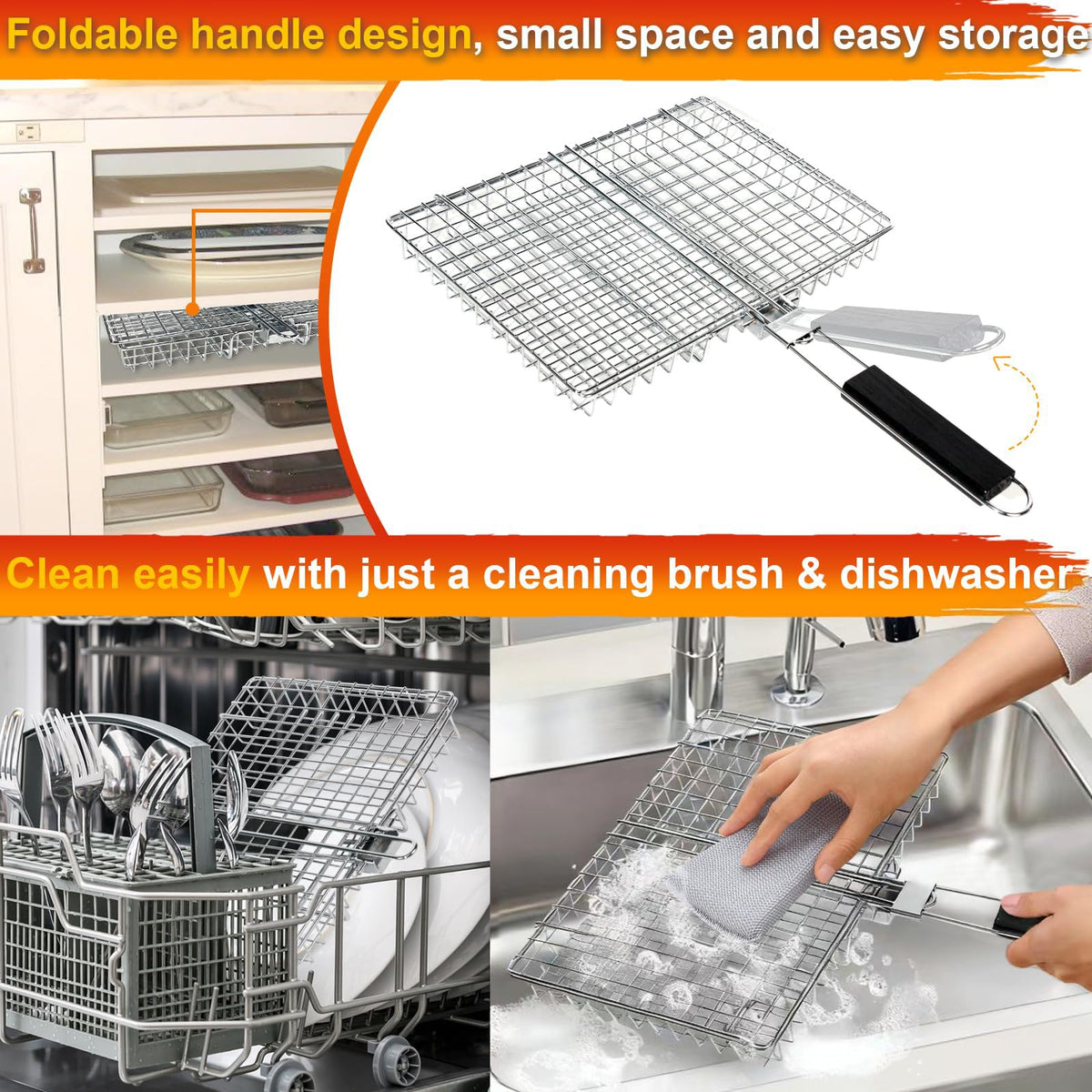 WHALERISE grill basket foldable design for compact storage during trips.