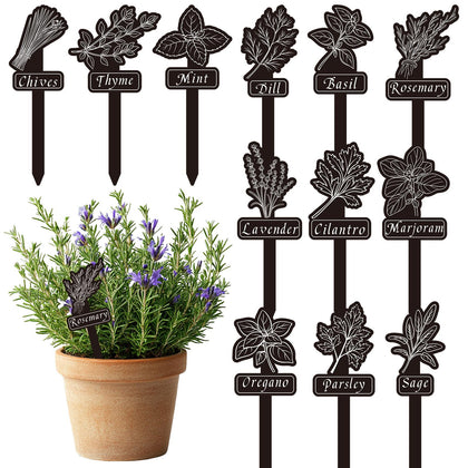Whaline acrylic garden herb signs show 12 styles for organized planting.