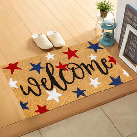 Whaline patriotic welcome mat adds festive flair to home decor.