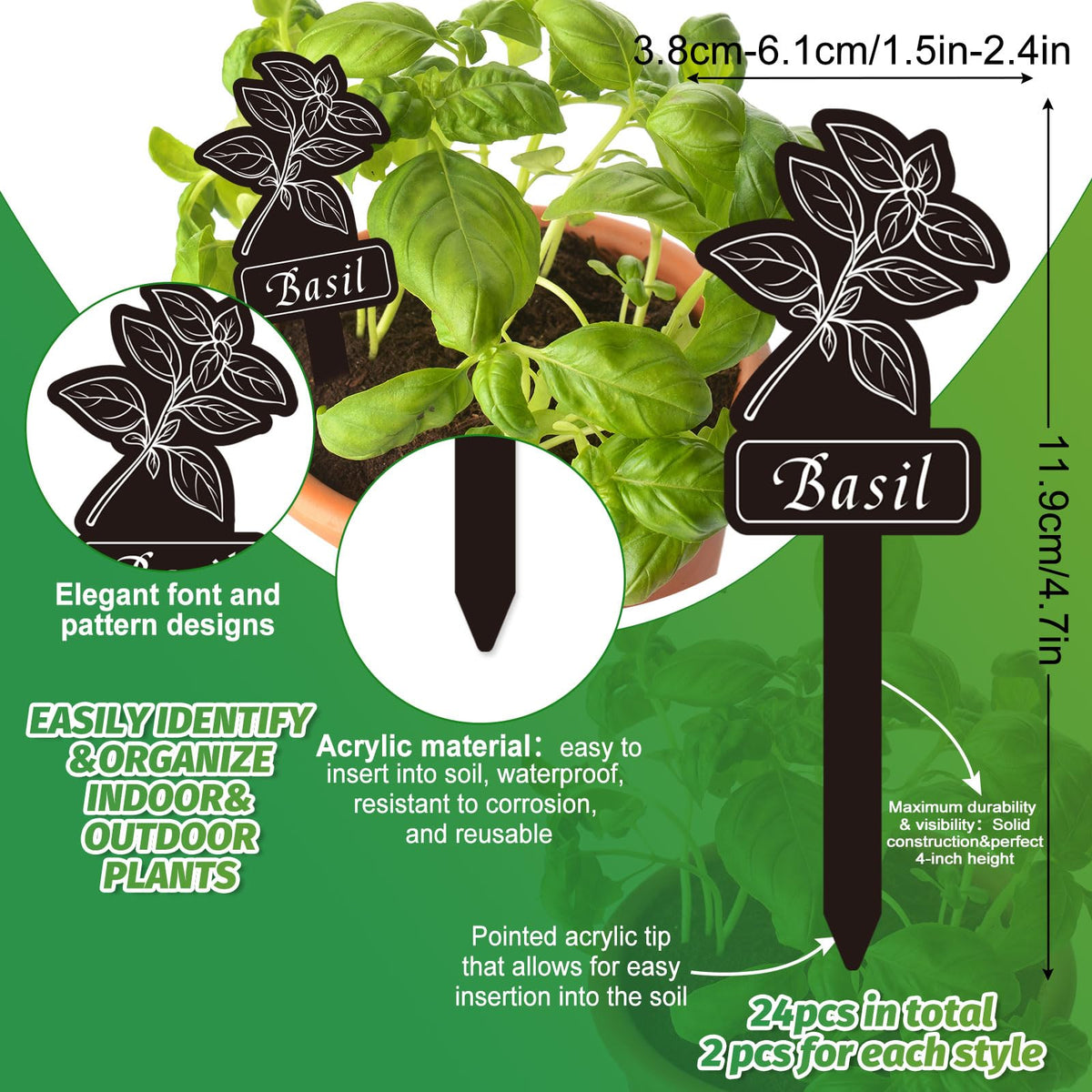 Whaline herb labels with basil and chives aid quick plant identification.