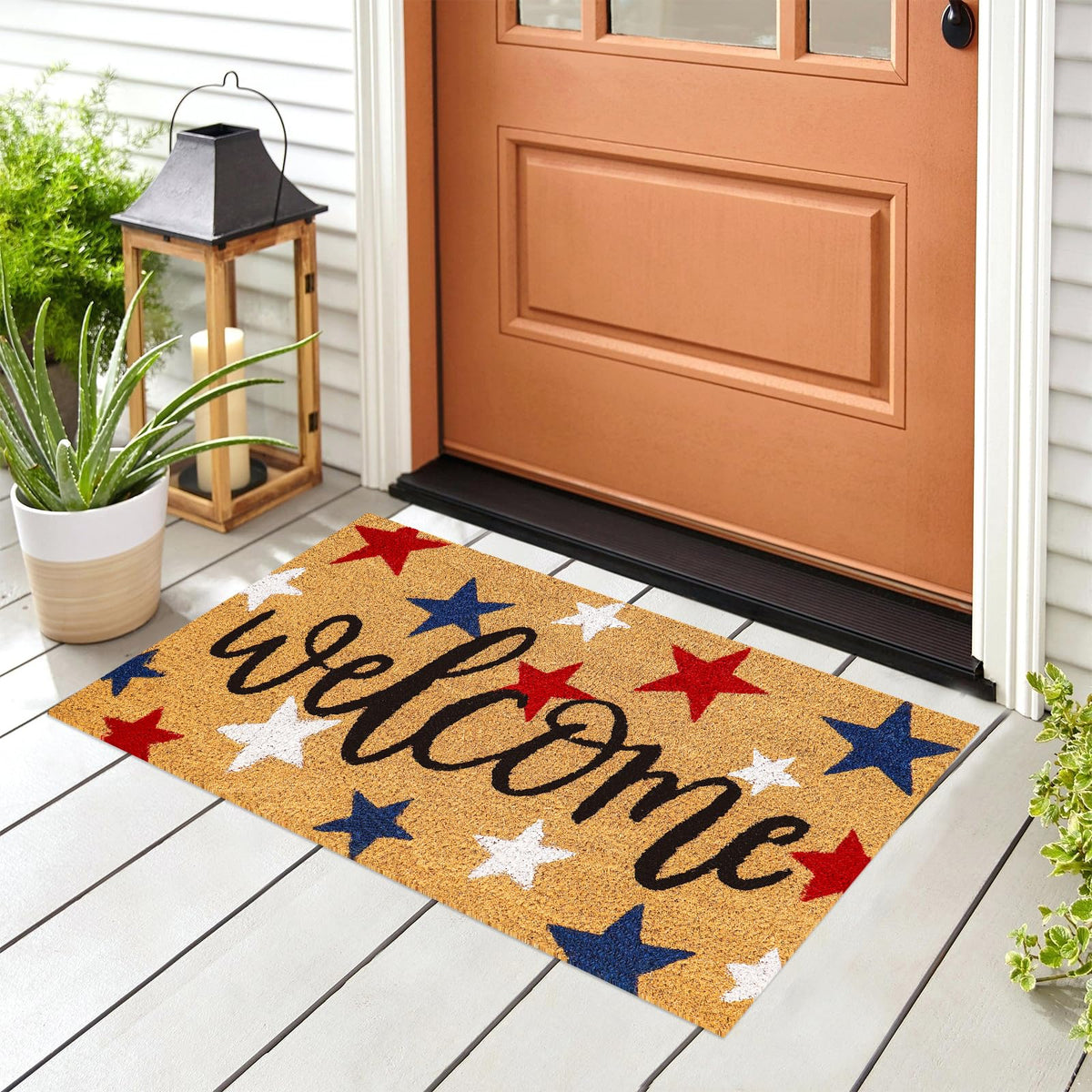 Whaline outdoor indoor coir mat with textured surface helps reduce moisture.